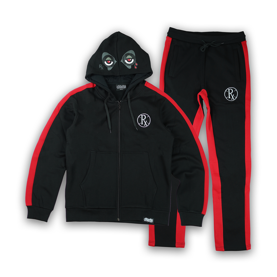 Stripe Rx Wolf Eyes Sweat Suit - Black/Red